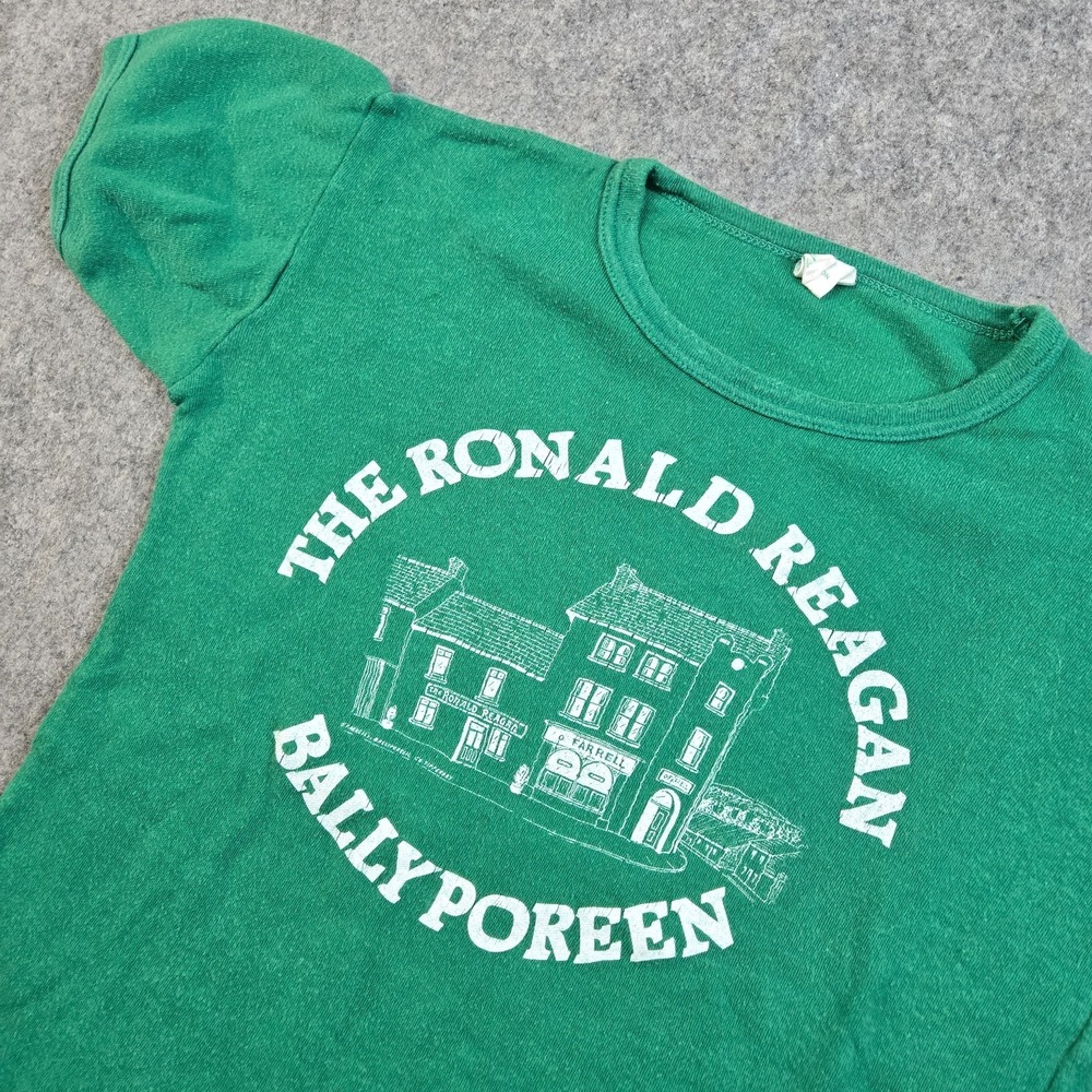 Vintage 80s Politics Shirt Size S "The‎ Ronald Reagan Ballyporeen" Ireland Green